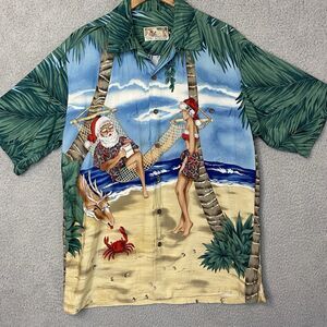 VINTAGE Tori Richard Hawaiian Shirt Adult M Santa Claus Beach Camp Loop Collar